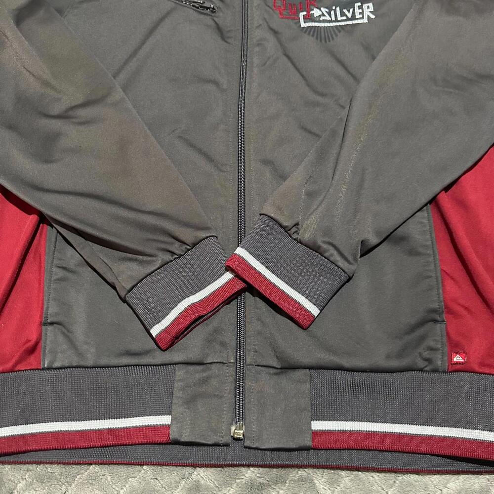 Y2K Quiksilver Track Jacket Men M Medium Gray Red Full Zip Surf Skate Vintage - Picture 4 of 8